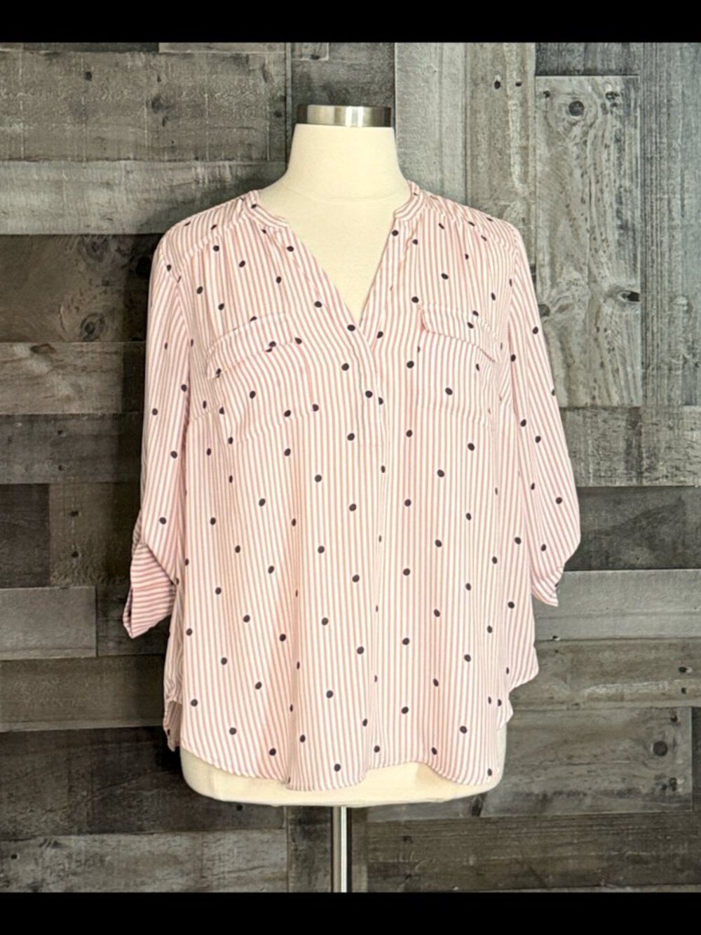 Torrid 1 Harper top pink white stripes polka dot preppy academia gorpcore